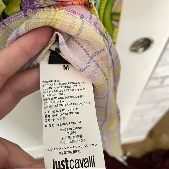 Just Cavalli 1990s Green Pink Multicolored floral Silk Tunic Kaftan Top dress - Picture 9 of 16